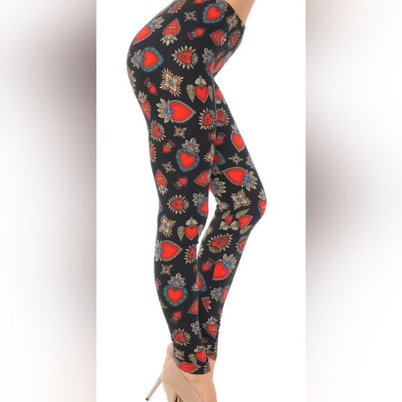 NWT! EEVEE BRUSHED JEWELED HEARTS LEGGINGS. O/S - Picture 1 of 7